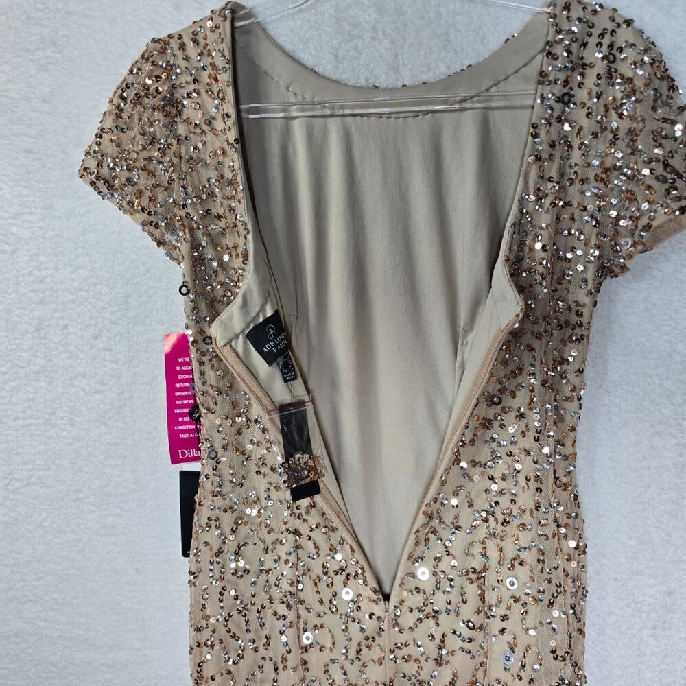 NWT Adrianna Papell Full Sequin Metallic Cap Sleeve Mini Dress In Gold Size 4 - Picture 6 of 8